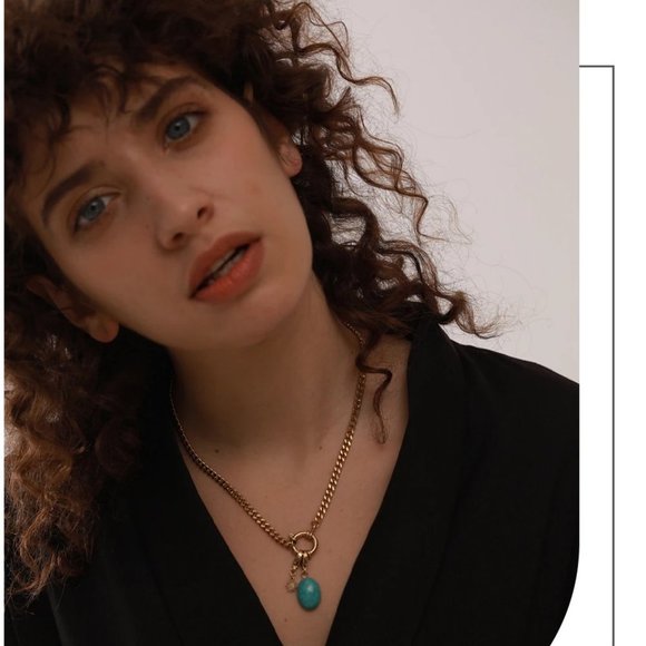 NEW 18K Gold Plated Oval Turquoise Circle Link Chain Necklace - Picture 3 of 7